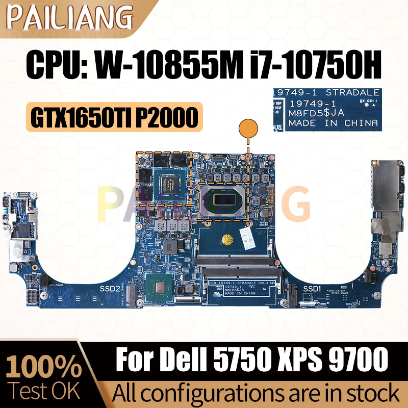 

For Dell 5750 XPS 9700 Notebook Mainboard Laptop 19749-1 05JJ5P GTX1650TI P2000 W-10855M i7-10750H Motherboard Full Tested