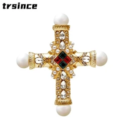 Exquisite Pearl Rhinestone Baroque Brooches for Women and Men Unisex Pin Fashion Rhinestone Vintage Golden Color Corsage