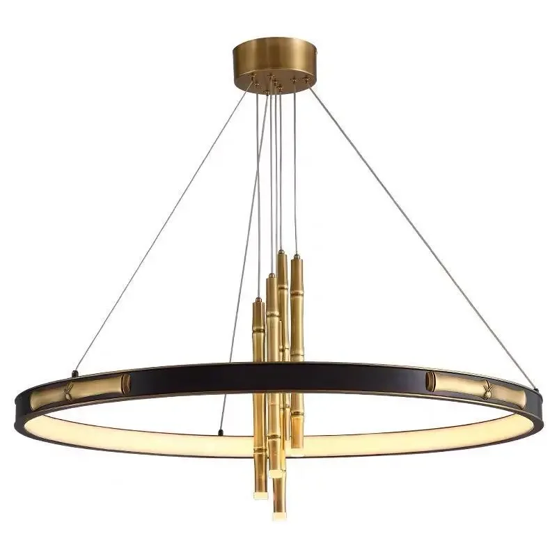 Chinese Style Copper Chandelier Bamboo Ring Chandelier Zen Living room Dining room Bedroom Bamboo Decorative Chandelier