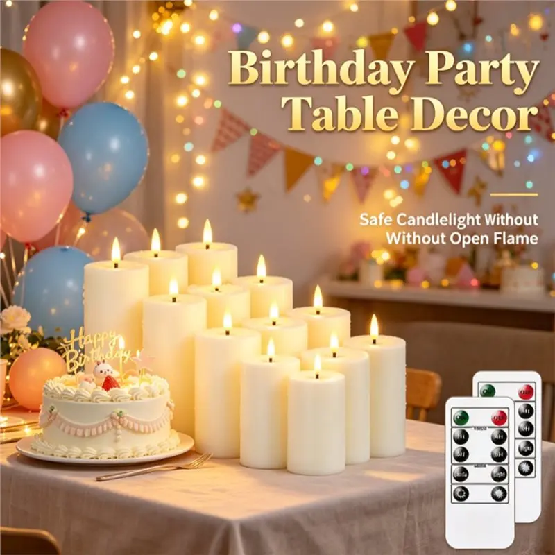 12Pcs Candle Lights With 2 Remote Controls (5.5X 11Cm, 5.5X 12.5Cm, 5.5X 15Cm, 5.5X 17.5Cm)-[97Lemons]
