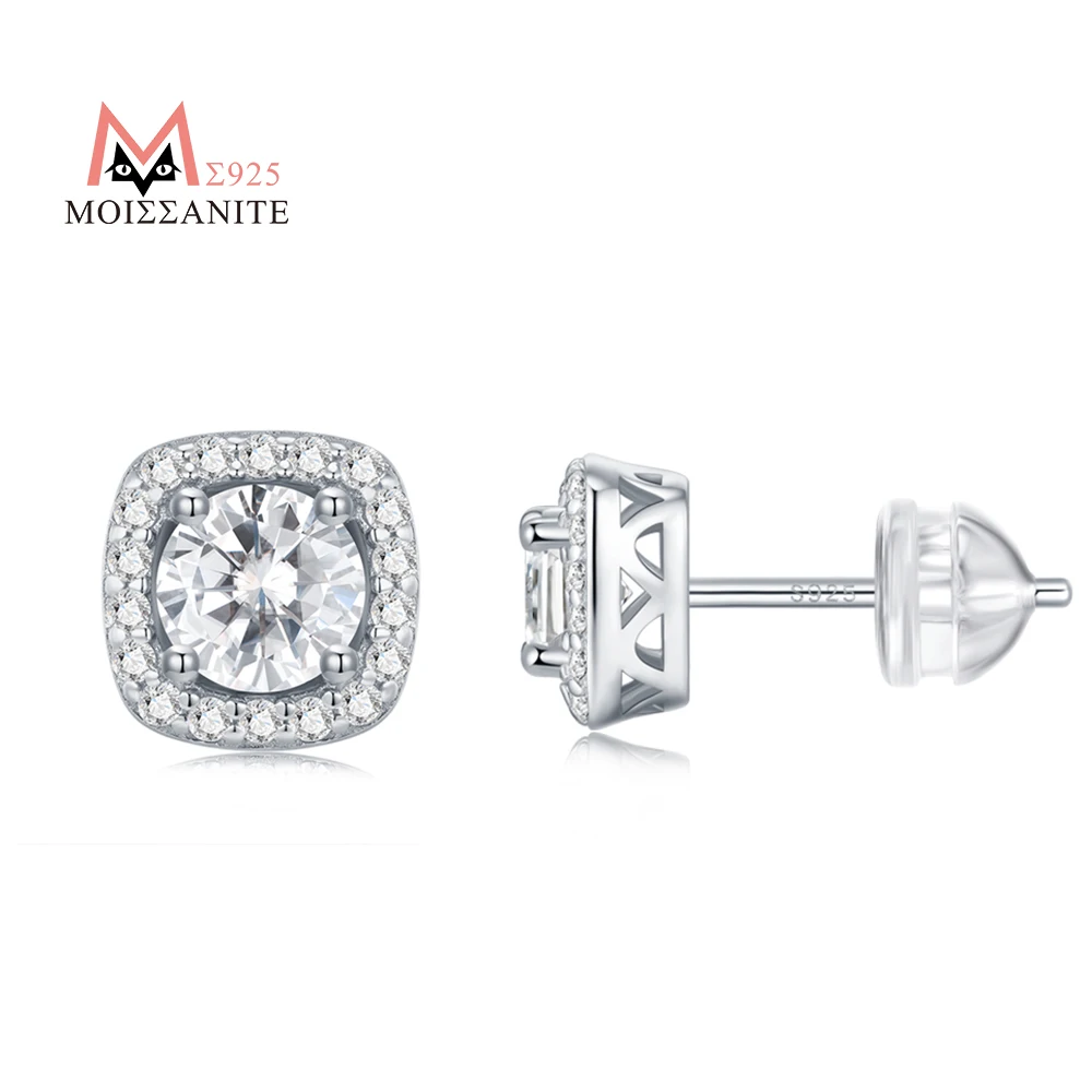 

JIUZUAN S925 Sterling Silver Moissanite Halo Stud Earrings for Women Round Cut Center Stone Classic Elegant Sparkling Jewelry
