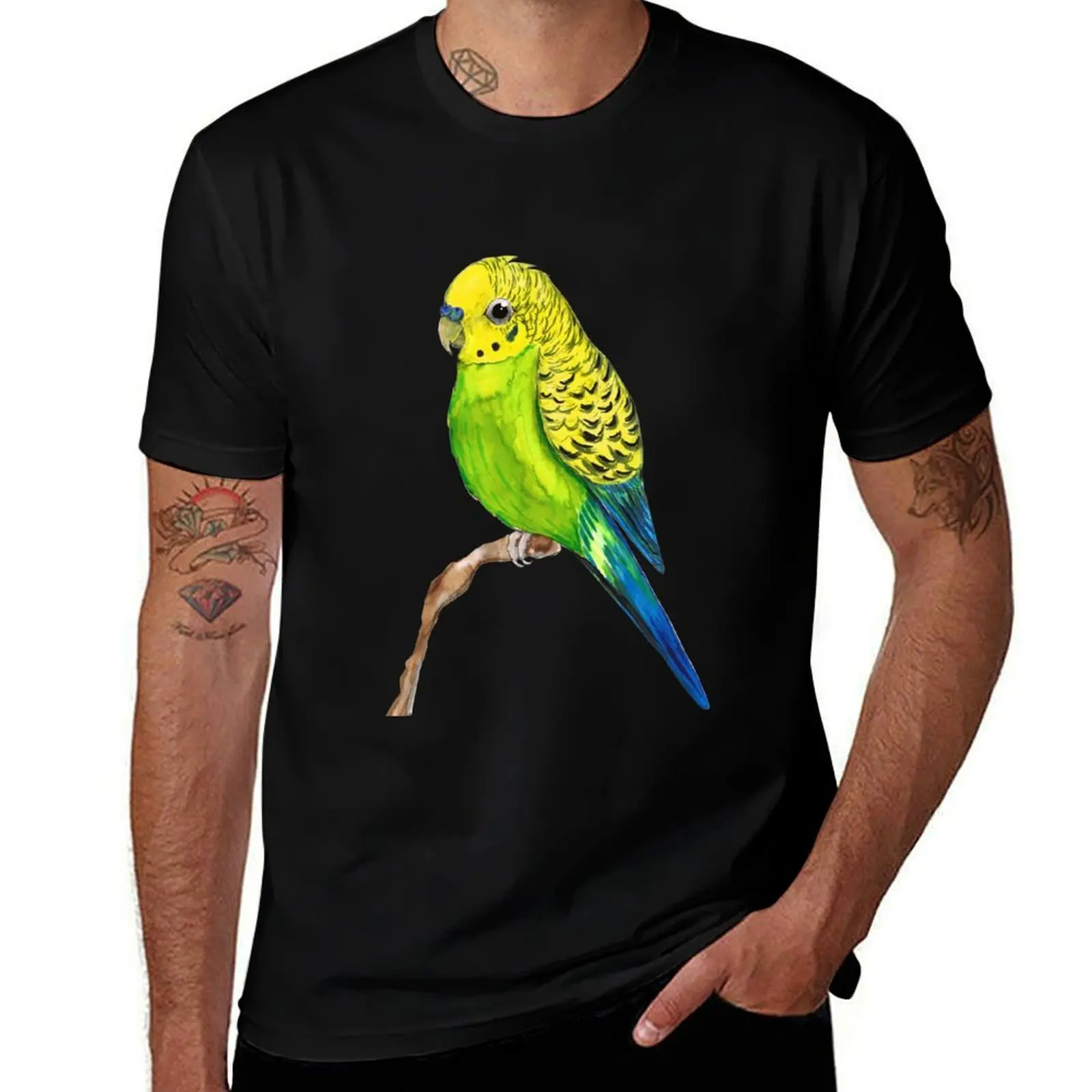 Cute green budgie T-Shirt Fashion Pattern Printed Tee Shirt T-Shirt