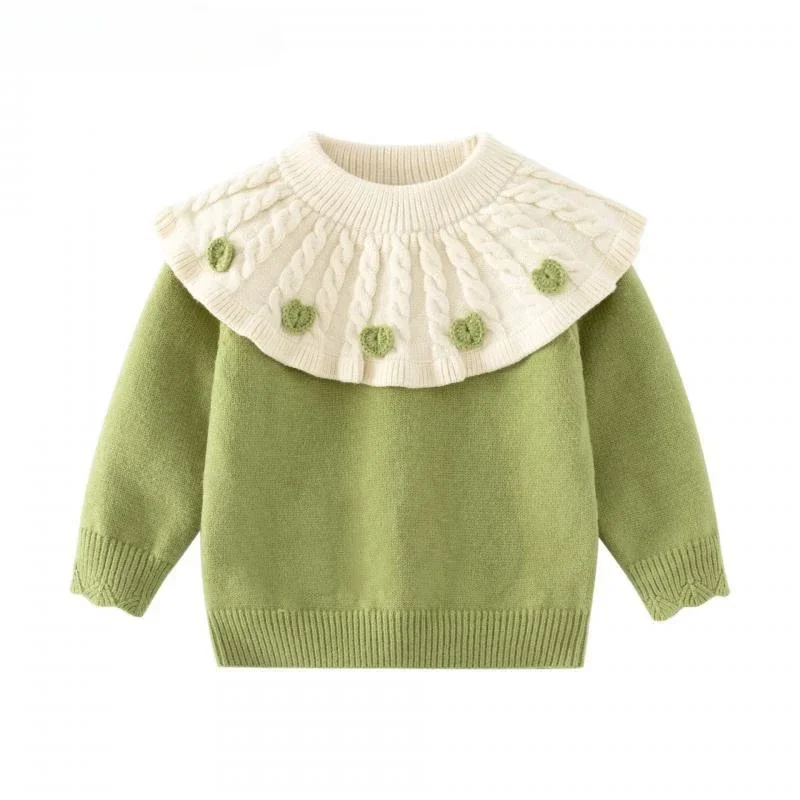 2024 New Baby Girls Sweater Outfit Kids Kawaii Lovely Pullover Top Children 1-3 Years Outdoor Boutique Knitwear Autumn Clothes