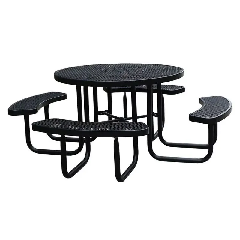Commercial Outdoor Steel Picnic Table with Bench Park Restaurant Garden Terrace Metal Table Set with Umbrella