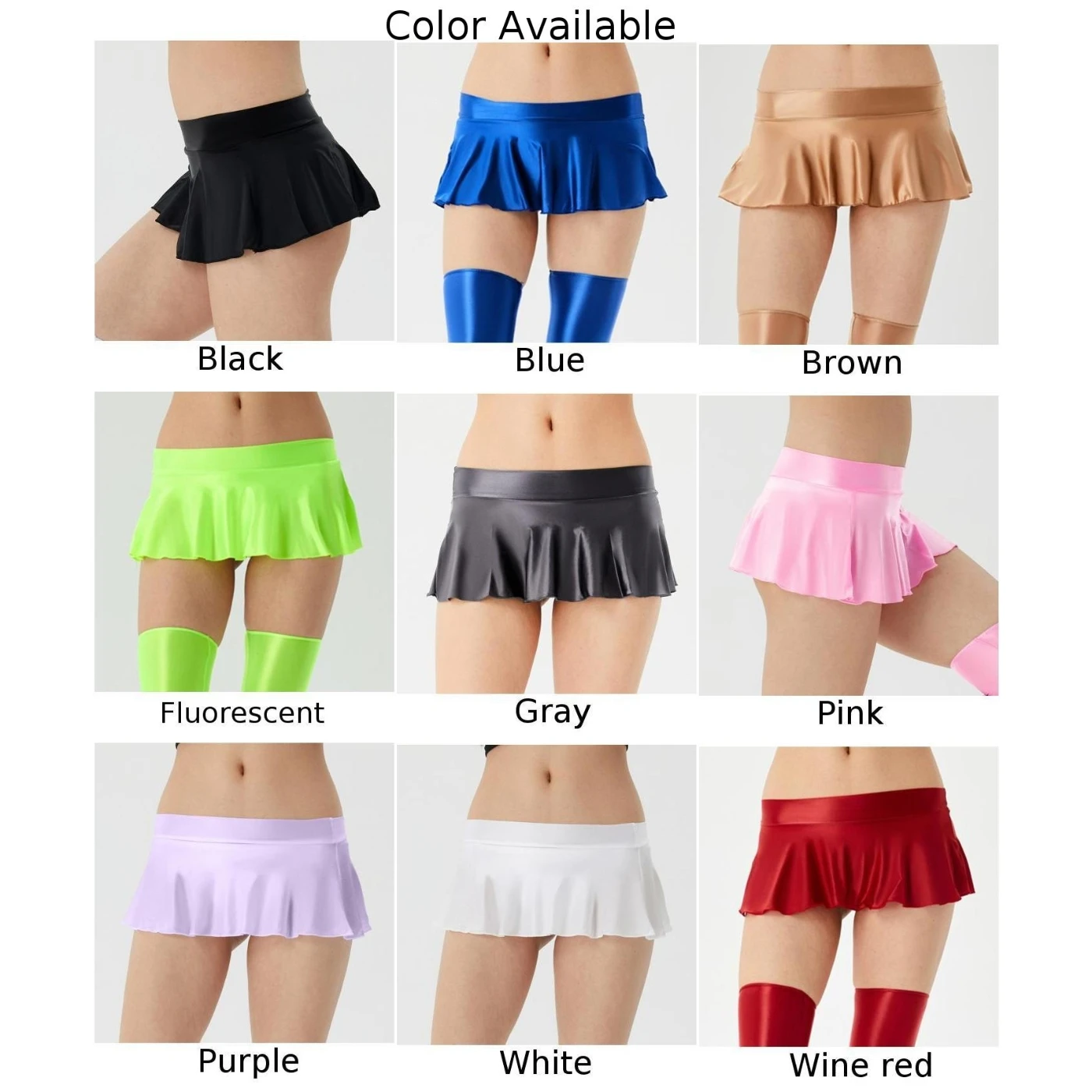 Shiny Short Skirt Female Glossy Holiday Party Pool Sexy Skater Solid Color Summer Wetlook Womens Beach Brand New