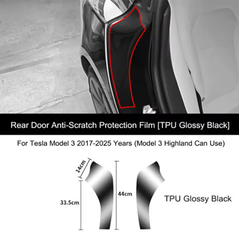 

For Tesla Model Y 2021-2025 Model 3 2017-2025 Rear Door Interior Anti Scratch TPU Protective Film Invisible Car Clothing