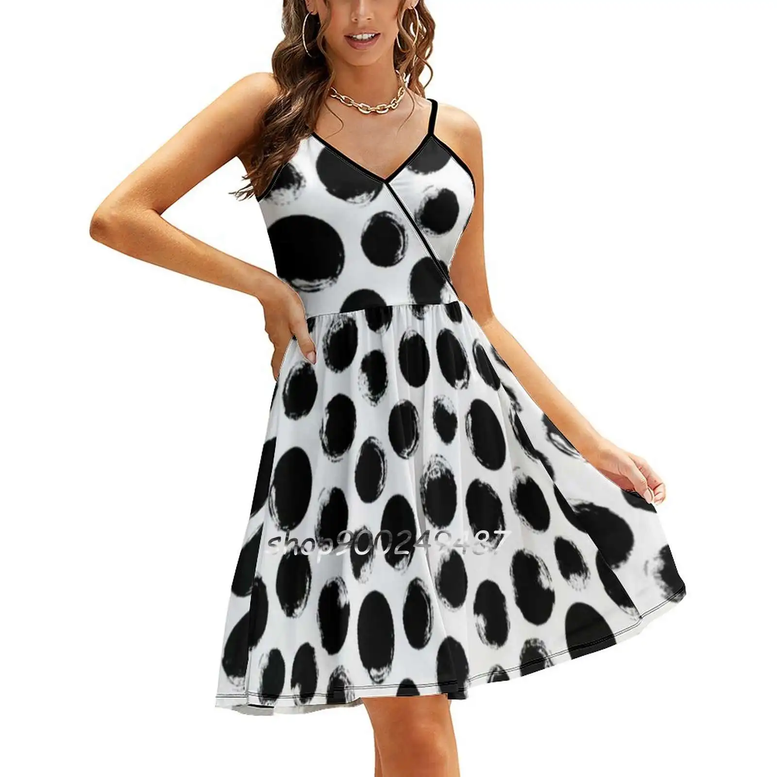 

Grunge Polka Dot Sling Dress Sexy Dress Female High Waist Dresses For Women Grunge Polka Dot Dots Circles Pattern Grungy Polka