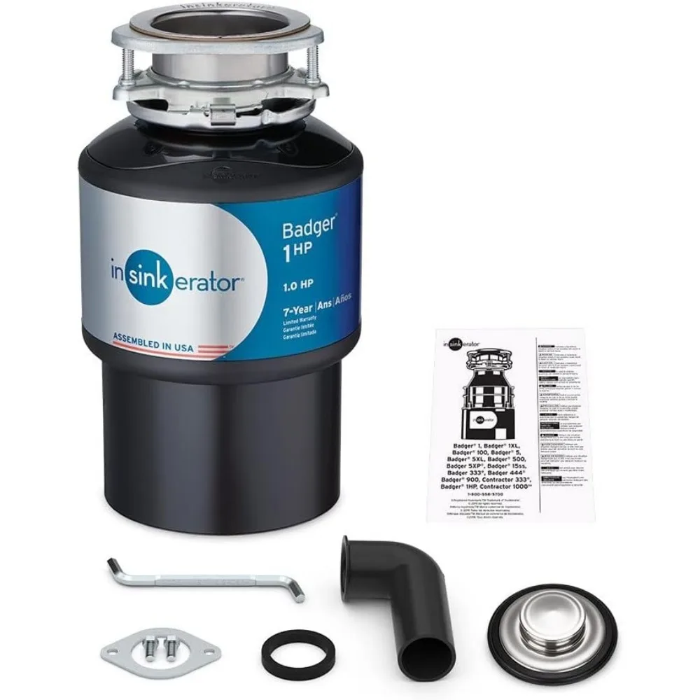 Garbage Disposal, Badger 1 HP, Power Series, 1 HP Continuous Feed,Black