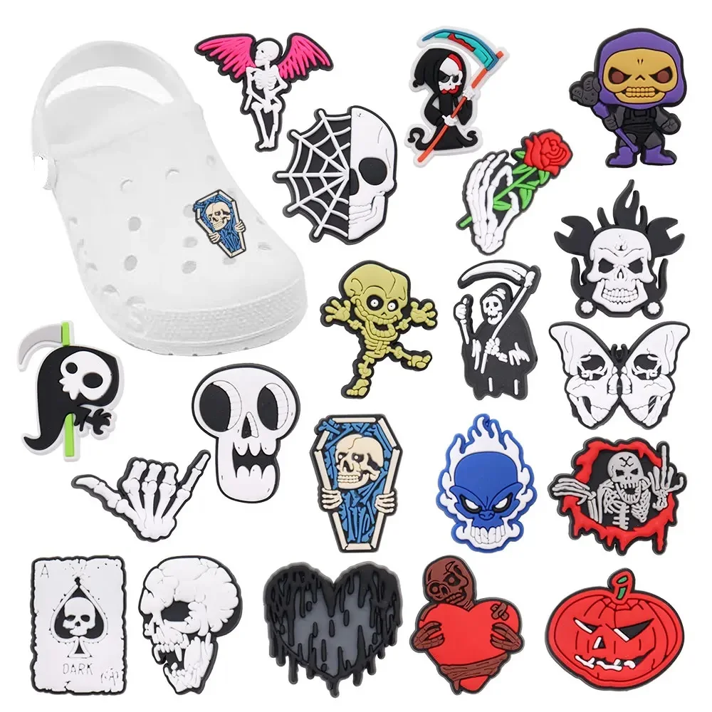 1pcs Cartoon Skeleton Monster Grim Reaper Skull PVC Shoe Charms Sandal Slipper Accessories Shoes Ornaments Kid Halloween Gift