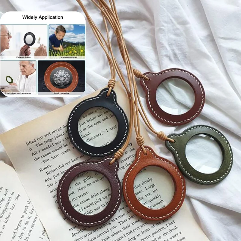 Leather Strap Necklace Magnifying Glass Pendant Locket Magnifier Vintage Nautical Table Décor Magnifier Desk Lens