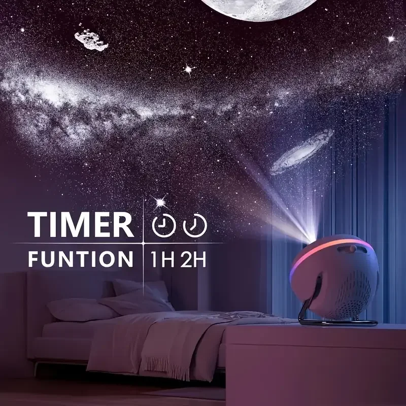 โคมไฟโปรเจคเตอร์กาแล็กซี่เมทีออร์ 360 °   เครื่องฉายดาวแบบหมุน 4K HD สำหรับเด็กและผู้ใหญ่ ตกแต่งห้อง