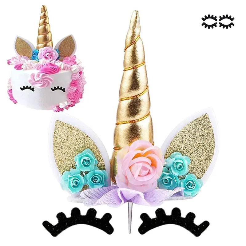 Rainbow Unicorn Cake Topper Cloud Cake Flags Birthday Kids Favors Cake Decoration Cupcake Topper for Wedding Dessert Table Decor