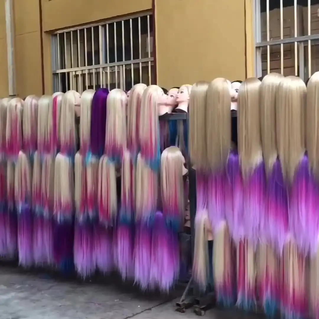 Tête d\'entraînement avec cheveux colorés, cheveux synthétiques très longs de 80cm pour tressage, coiffure, tête de poupée, mannequin