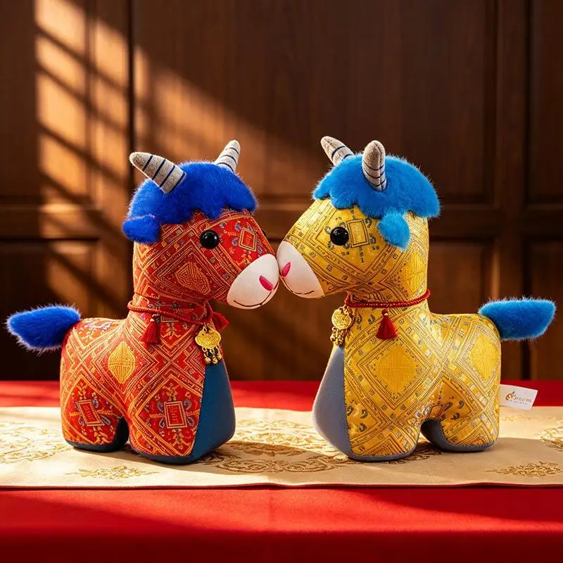 Traditional Pattern Zodiac Horse Plush Doll Soft Stuffed Toy for Spring Festival Gift Home Shelf Decor
