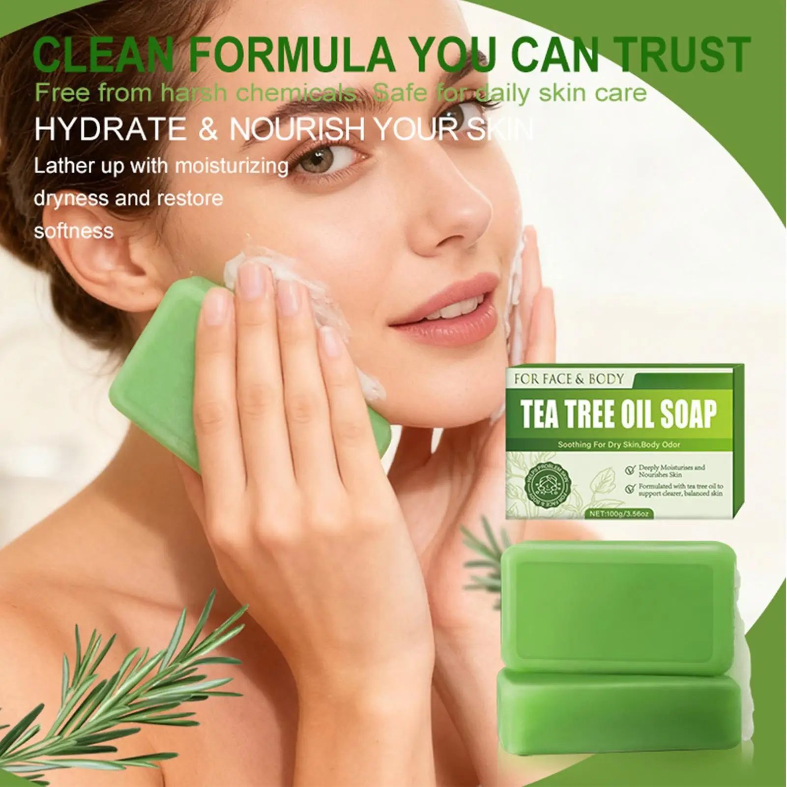 100g Tea Tree Essential Oil Soap Face Soap Bars Deep Cleansing Brighten Oil Control Remove Darkness Acne Pimples Bath Wash soap