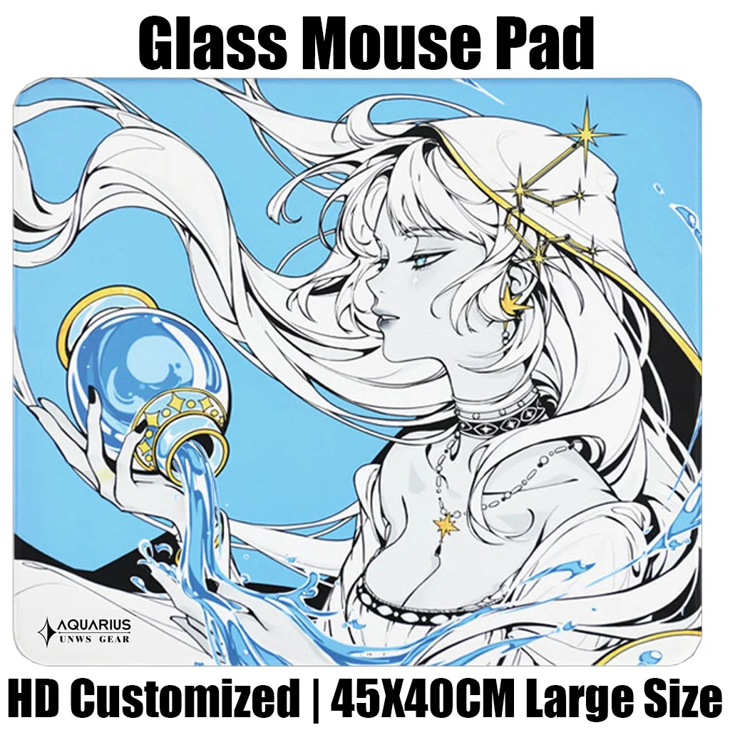 Japanese Anime Aquarius Poron Glass Mouse Pad Gaming Reproduced Upgrade Coated Smooth Surface Custom Gamer FPS Gaming Desk Mat