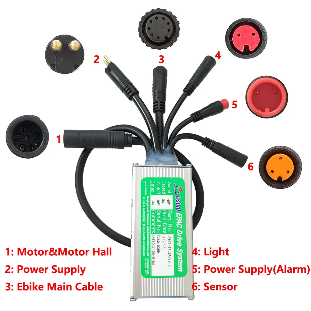 

Nulkomma Electric Bike Brushless Motor Controller LSW1037-06-01EA 48V 13A Electric Scooter Accessories Bike for 5S Meter