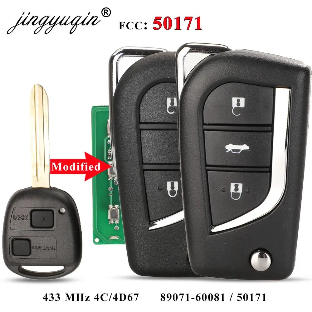 jingyuqin 50171 Modified Flip Remote Key Fob 433MHz 4D67 /4C for Toyota Prado 120 RAV4 Kluger Previa FJ Cruiser Land Cruiser 100