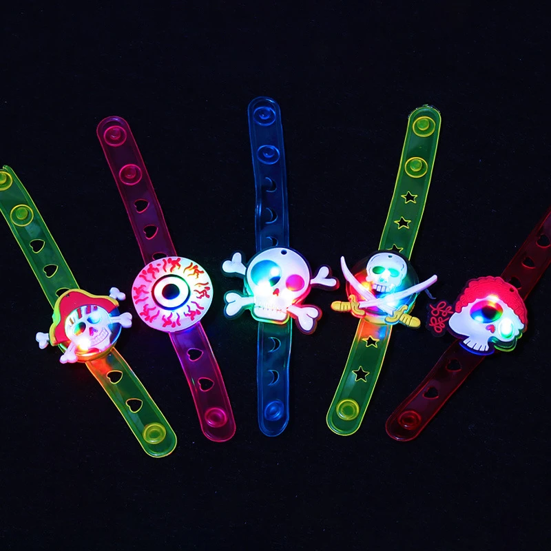 

10PCS Christmas/Halloween Light Up Bracelet LED Flashing Skeleton Bat Pumpkin Halloween Bracelet Party Decoration