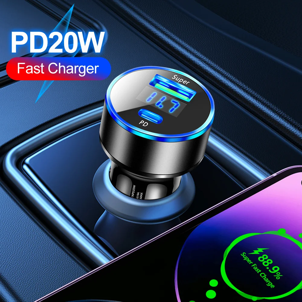 20WUSB Car Charger USB Type C Auto Cigarette Lighter Adapter Mobile Phone Fast Charging Charger For iPhone 14 13 Pro Max Samsung