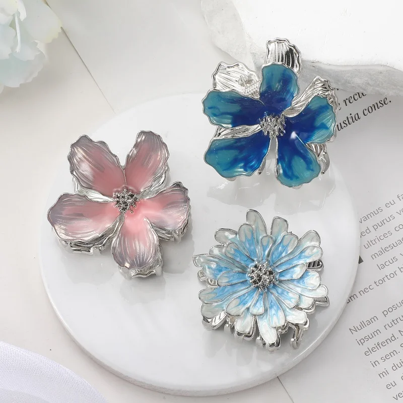

New Retro Chinese Style Floral Hair Clip Cross-Border Gradient Painted High-End Hair Grips Hair Accessories for Women