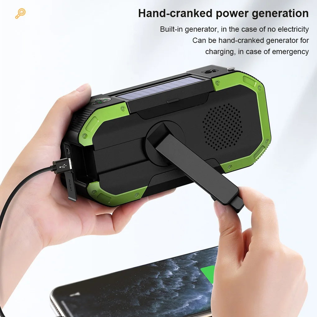 

Hand Crank Solar Power Radio Portable AM/FM Weather Radio with LED Flashlight Power Bank Outdoor Emergency Radio