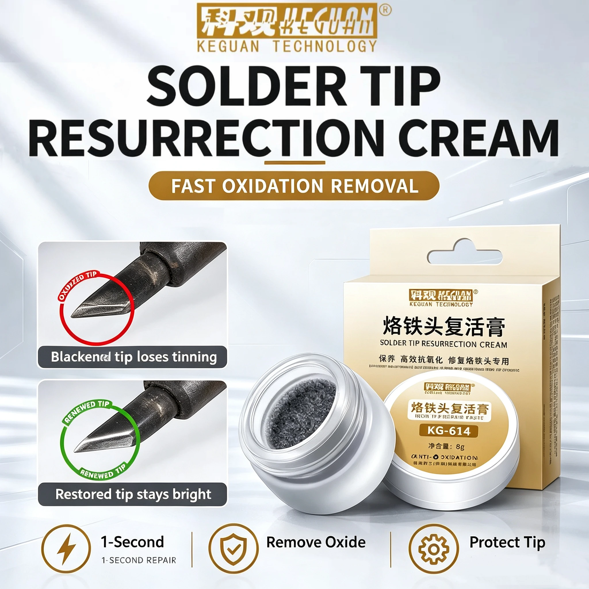 KEGUAN Soldering Iron Head Tinner Activator Tip Cleaner Remover Lead Free Non-stick Tin Solder Cream for Oxide Head Resurrection