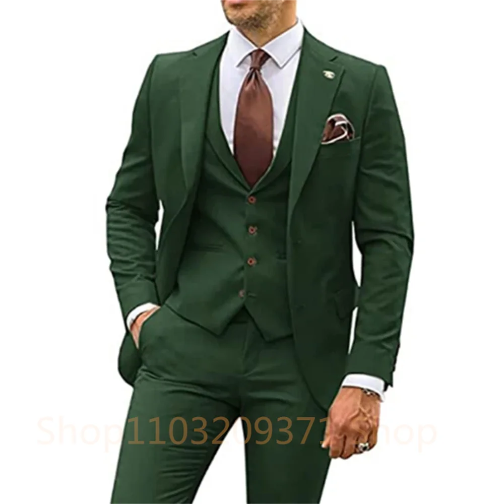 Fashion Red Suits Men Formal Party Business Blazer Notched Lapel Wedding Groom Tuxedo 3 Piece Jacket Vest Pants Costume Homme