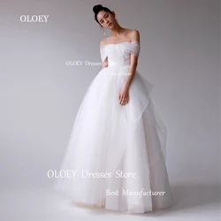 OLOEY-requintados vestidos de casamento marfim com pérolas, fora do ombro, organza sedosa, espartilho volta, vestidos de noiva, até o chão, personalizado, Coréia