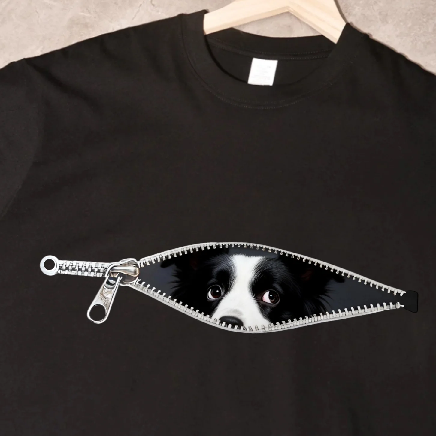 Creative Zipper Short Sleeve T-Shirt Pure Cotton Unisex Summer Commuting Pet Dog Breeds Cute Fashionable Casual round Neck