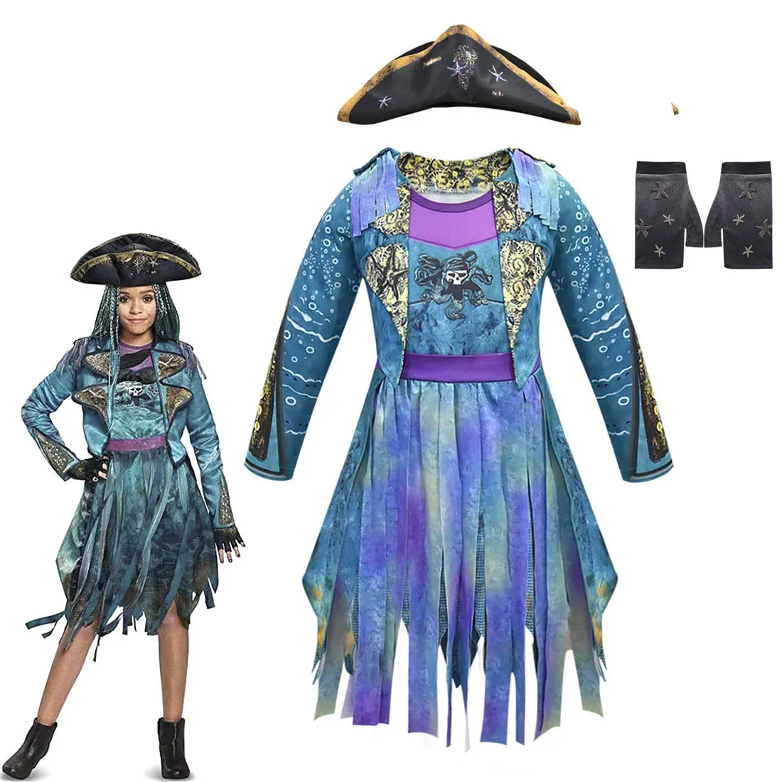 Halloween Costume for Kids Descendants 3 Audrey Evie Cosplay Costumes Girls Funny Party Carnival Clothing Fantasia Jumpsuits