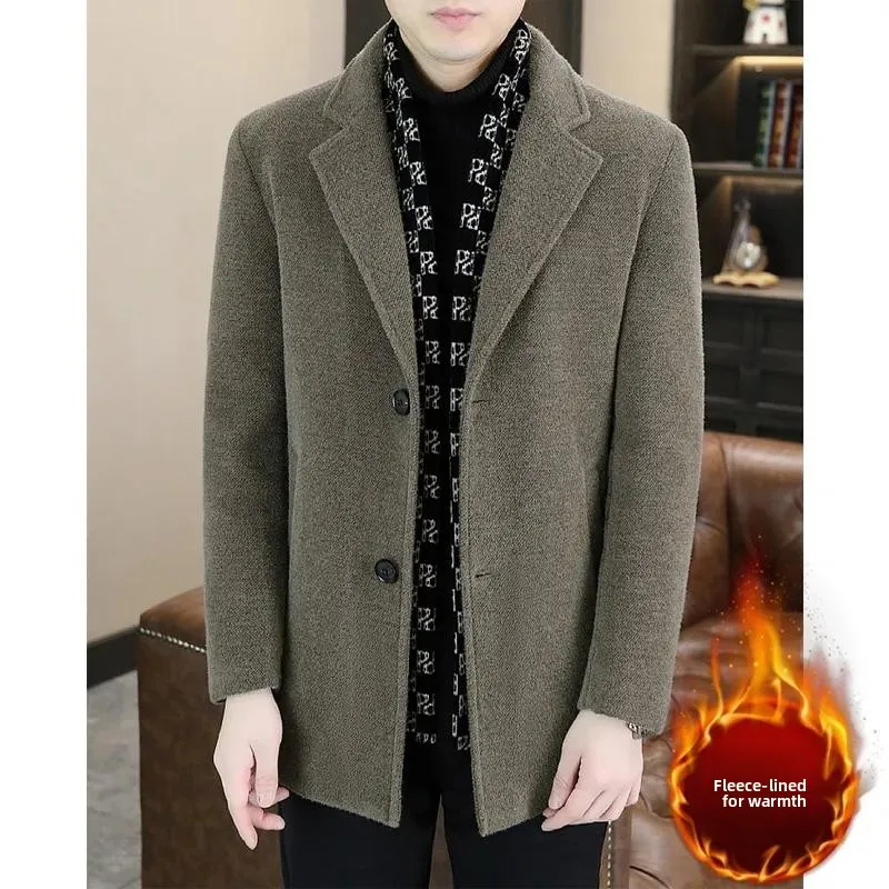 Ele Briti Sle Men's Woolen Coat Fce Lined Slim Fit mid Length Winter Faionable Warm Large Coat Urban Sle