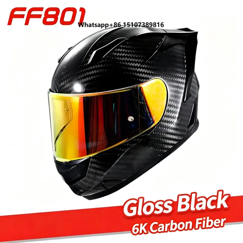 LS2 FF801 Carbon Fiber Full Face Motorcycle Helmet CE Certified Anti-Fog Visor Big Tail Wing Lightweight Racing Gear