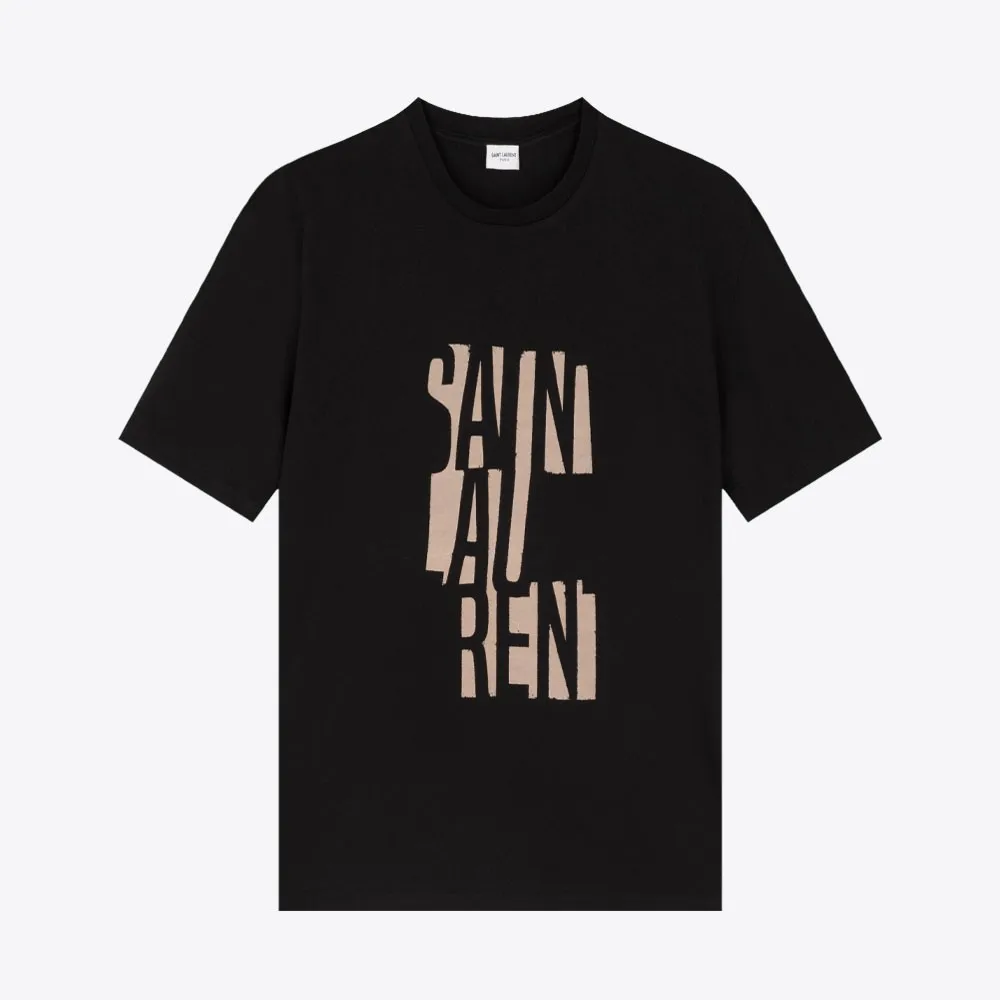 International Luxury Brand Saint Laurent Printed Casual Crew-neck Pullover Cotton Short Sleeve Couple T-shirt Loose Casual Style