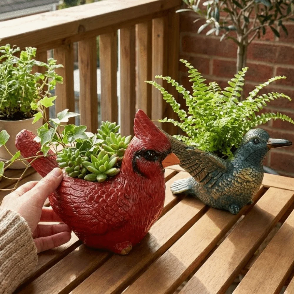 Resin Lively Bird Plant Pot Hummingbirds with Drainage Hole Succulent Pot Wide Opening Wear-resistant