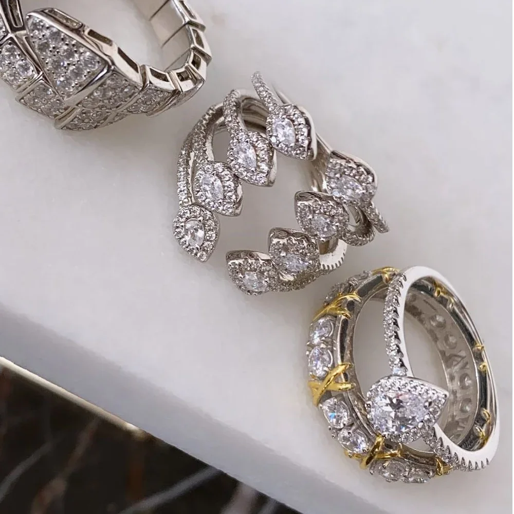 Tear Drop Cubic Zirconia CZ Ring For Women Triple Three Layer Full Finger Jewelry High Quality