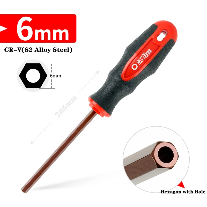 H3 H4 H5 H6 Hex Screwdriver with Hole CR-V Flat Hexagon Screw Driver Hex Allen Key Bolt Driver Screw-driving Hand Tools 1 Piece