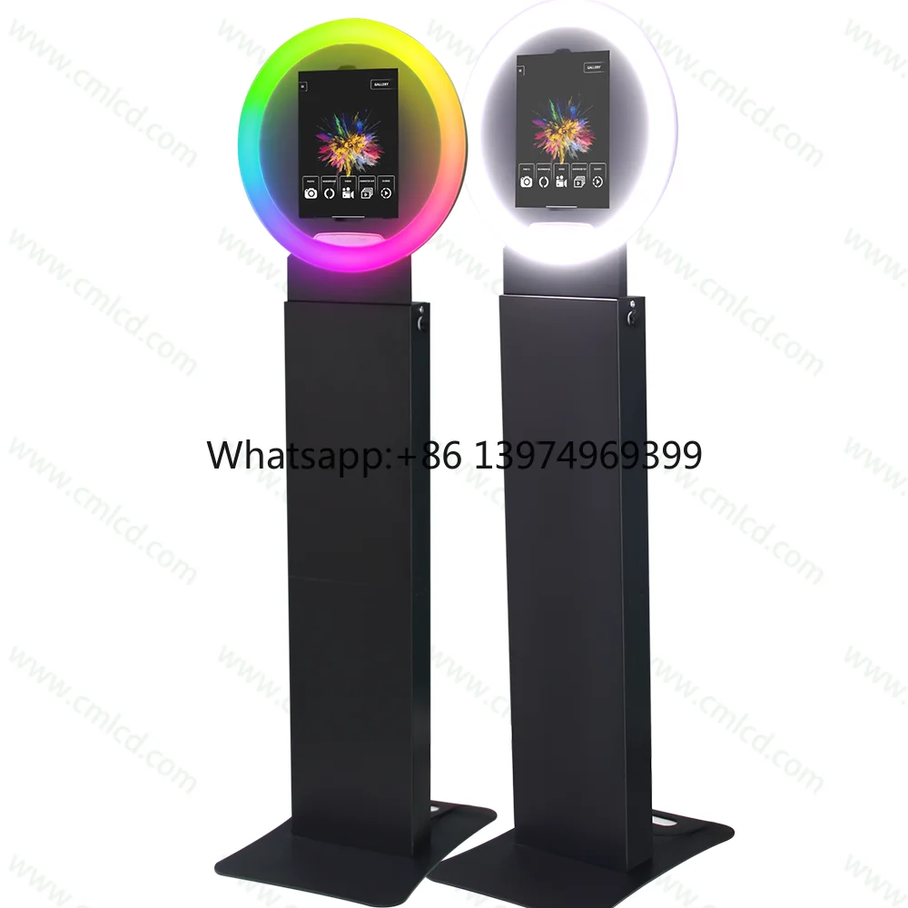 Hot Sale Party Photo Selfie Round Surface Pro ipad Photobooth with Adjustable Head High Quality Photobooth with LED RGB Light