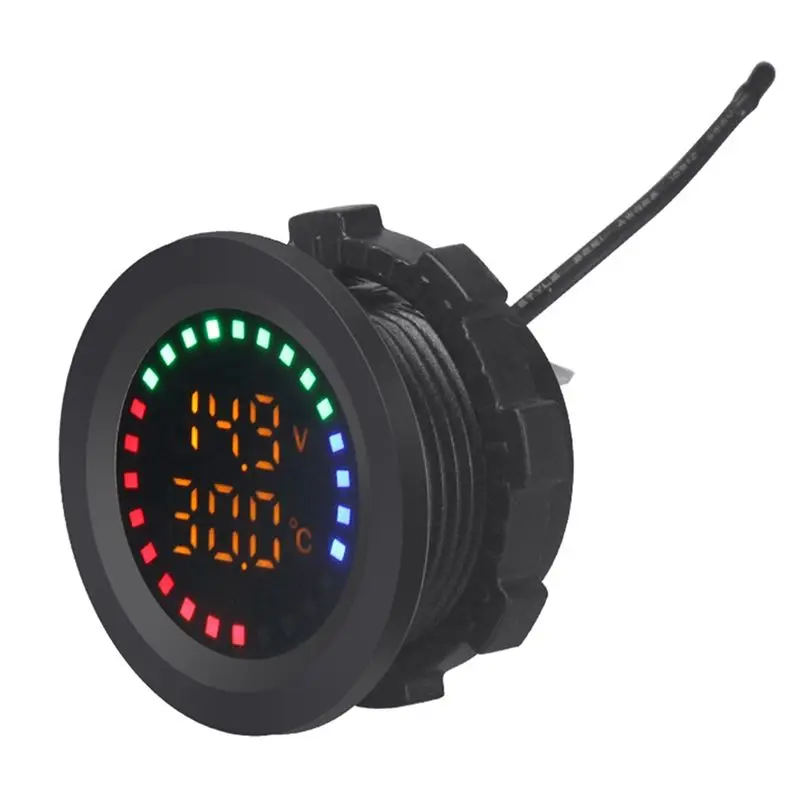 A56P-12-24V Car Round Color Screen Temperature Voltmeter Auto Voltage Test Dual Display Digital Measurement For Motorcycle RV