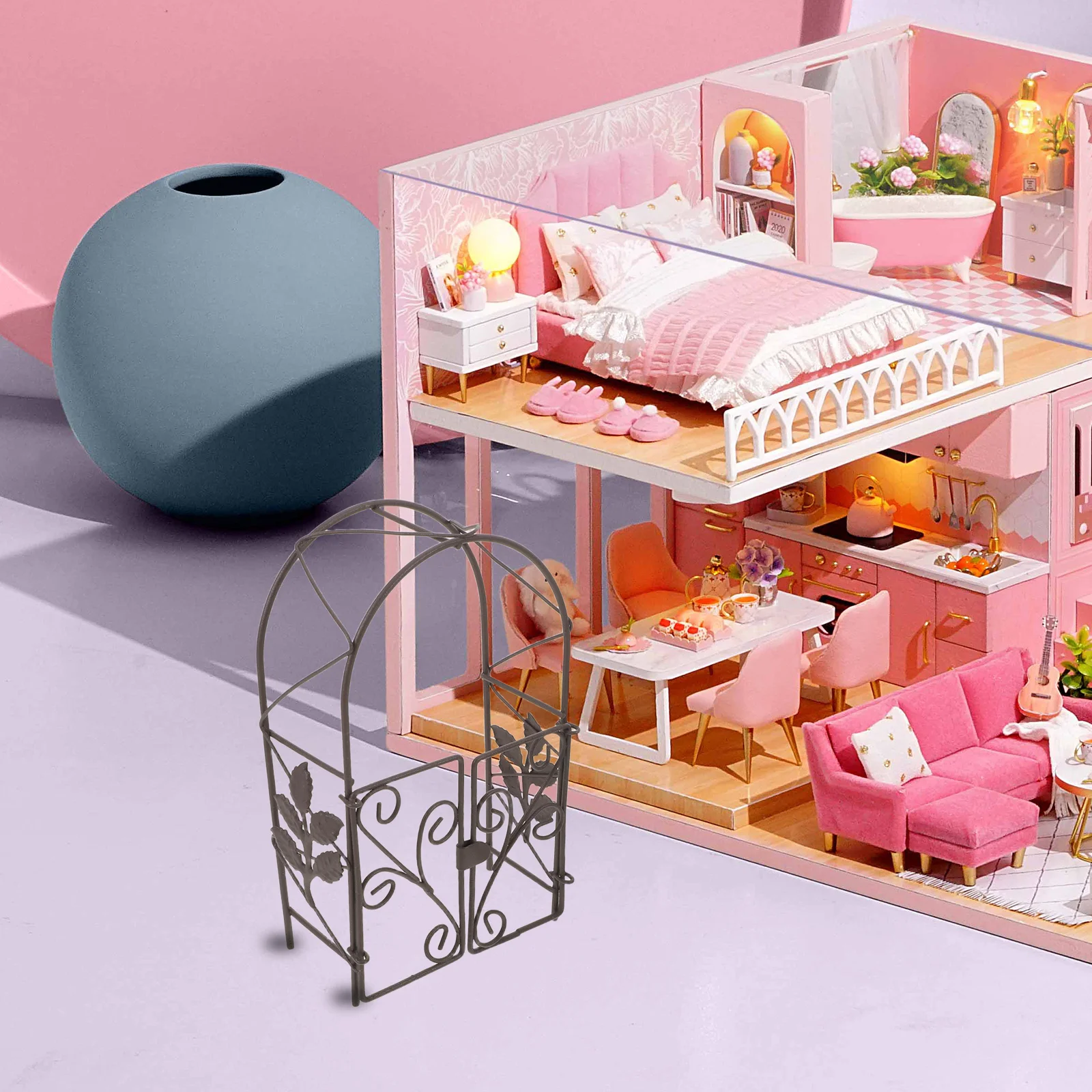 

2pcs Mini Wedding Arch Miniature Iron Gate For Dollhouse Decor Fairy Garden Accessories Metal Arbor - Mini Garden Display