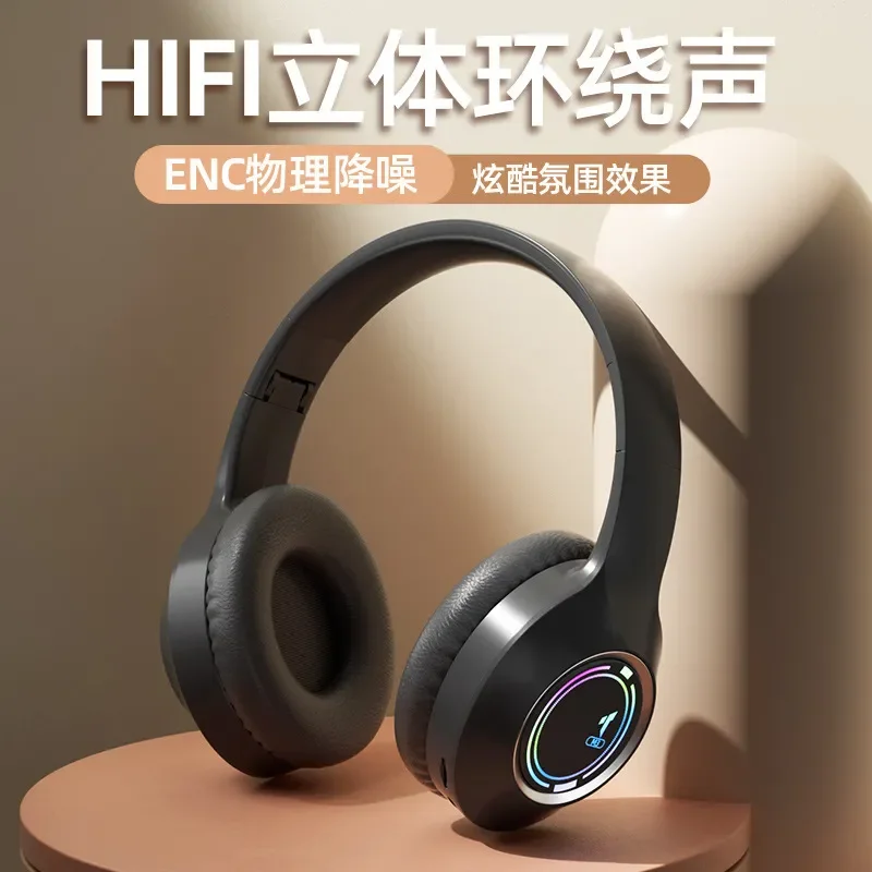 Wireless Bluetooth Headphones Over Ear Gaming Headset with Mic LED Light Noise Cancelling Heavy Bass Stereo Music for PC