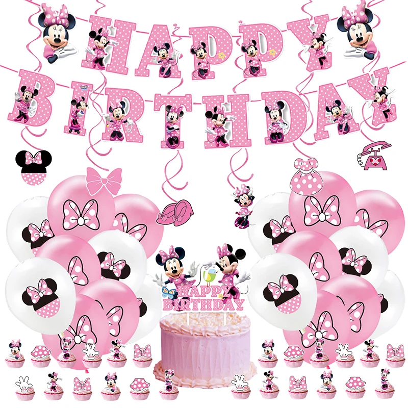 Disney Minnie Mouse Decorazione festa di compleanno Rosa Minnie Stoviglie Bicchiere di carta Piatto Tovaglia Palloncino Forniture Regalo Baby Shower