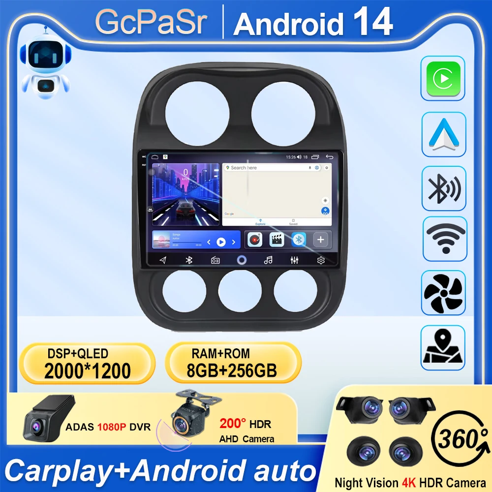 

4G Car Android For Jeep Compass Patriot 2011 - 2017 Auto Radio Multimedia Player GPS Navigation Carplay QLED Screen No 2din DVD