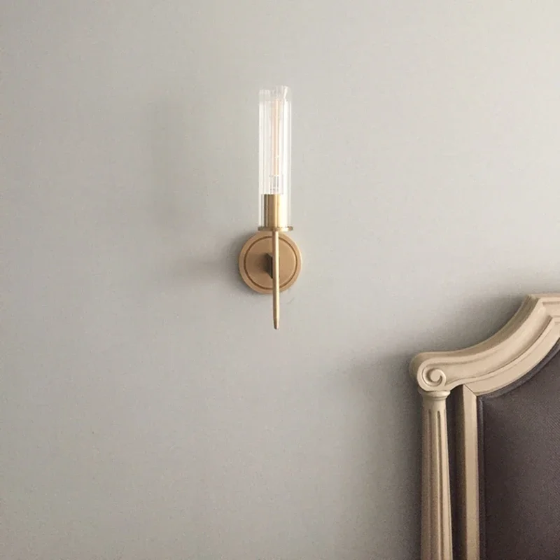 

Dasmani Modern Brass Wall Lamp Sconce Ribbed Long Glass Vintage Retro Copper Hotel Loft Bar Bedroom Bedside Vanity Lamp