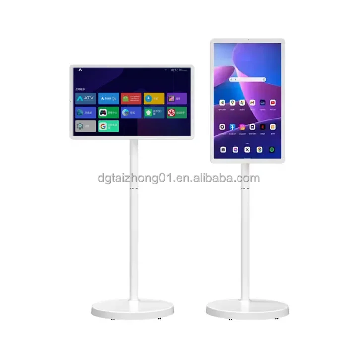 Stand Touch Screen Rotation 32Inch Portable Smart Tv Signag Digit Tiktok Live Stream Interactiuve Display on Wheels with Battery
