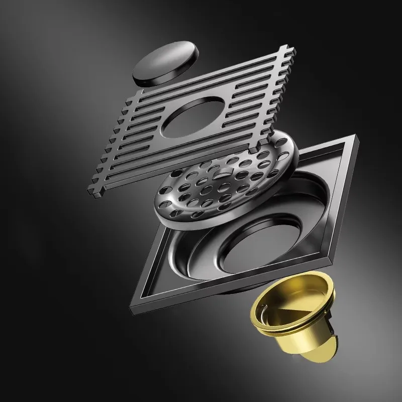 Modern new bathroom floor drain stainless steel embedded square shower grille deodorant floor drain
