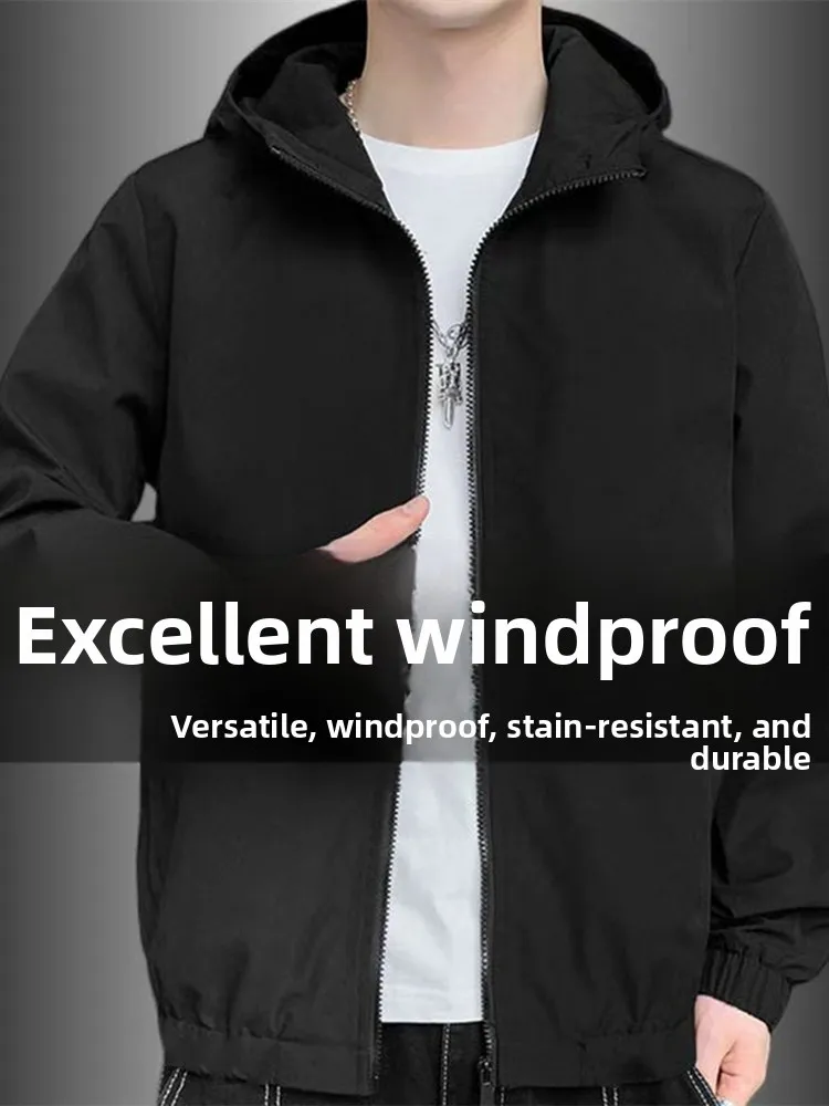 

Модная мужская куртка с капюшоном, свободного кроя, больших размеров, черная, на молнии, повседневная, ветрозащитная, с длинными рукавами, молодежная верхняя одежда, приталенный крой, полиэстер