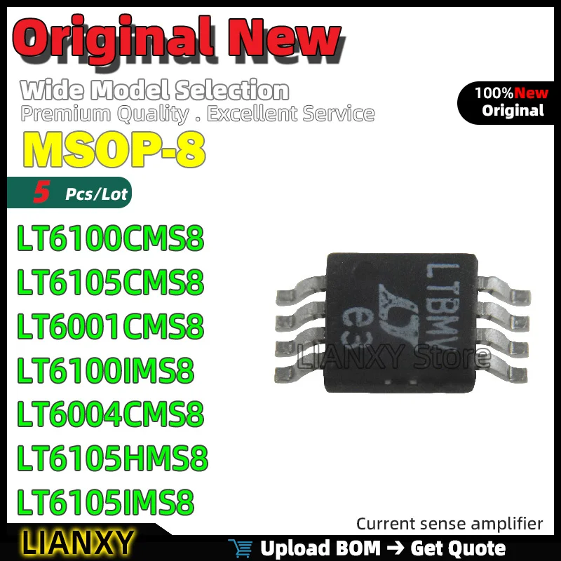 5pcs MSOP-8 LT6100CMS8 LT6105CMS8 LT6001CMS8 LT6100IMS8 LT6004CMS8 LT6105HMS8 LT6105IMS8 Current sense amplifier New Original