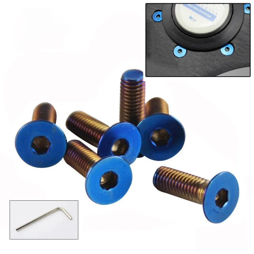 6-piece Car Steering Wheel Bolt Screw Kit M5 Steering Wheel Bolts Screw Kit Flat Head/Dome with Allen Wrench
