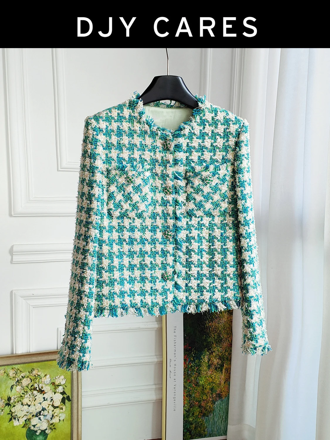 

Новое зеленое клетчатое пальто в елочку с топом большого размера с кисточками